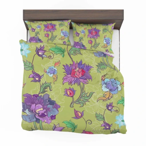 Asian Floral Purple Lotus Pattern Bedding Set 2