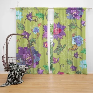 Asian Floral Purple Lotus Pattern Curtain