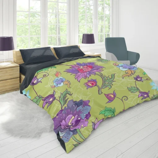 Asian Floral Purple Lotus Pattern Duvet Cover 1