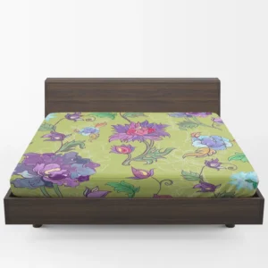 Asian Floral Purple Lotus Pattern Fitted Sheet 1