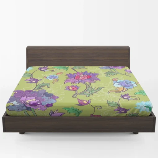 Asian Floral Purple Lotus Pattern Fitted Sheet 1