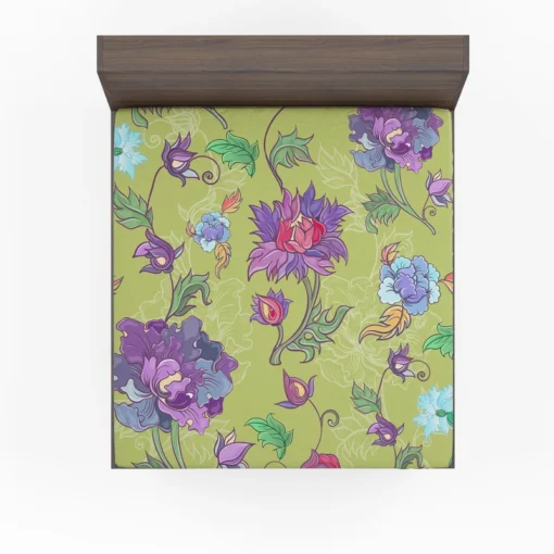 Asian Floral Purple Lotus Pattern Fitted Sheet