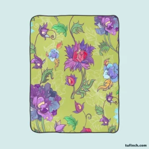 Asian Floral Purple Lotus Pattern Fleece Blanket 1