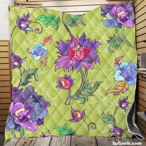 Asian Floral Purple Lotus Pattern Quilt Blanket