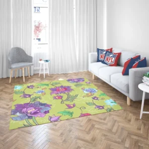 Asian Floral Purple Lotus Pattern Rug 2