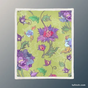 Asian Floral Purple Lotus Pattern Sherpa Fleece Blanket 1