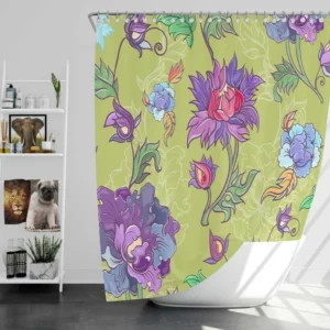 Asian Floral Purple Lotus Pattern Shower Curtain