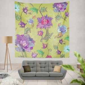 Asian Floral Purple Lotus Pattern Wall Tapestry