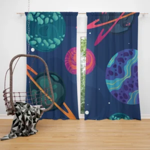 Asteroids Planets Pattern Curtain