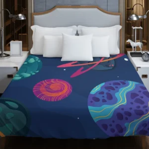 Asteroids Planets Pattern Duvet Cover