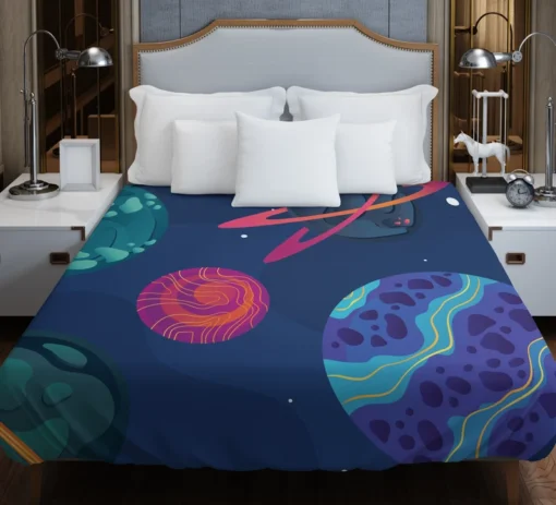 Asteroids Planets Pattern Duvet Cover