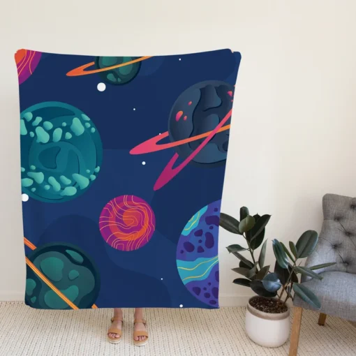 Asteroids Planets Pattern Fleece Blanket