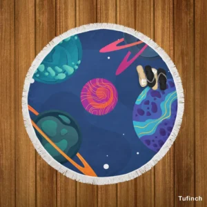 Asteroids Planets Pattern Round Beach Towel