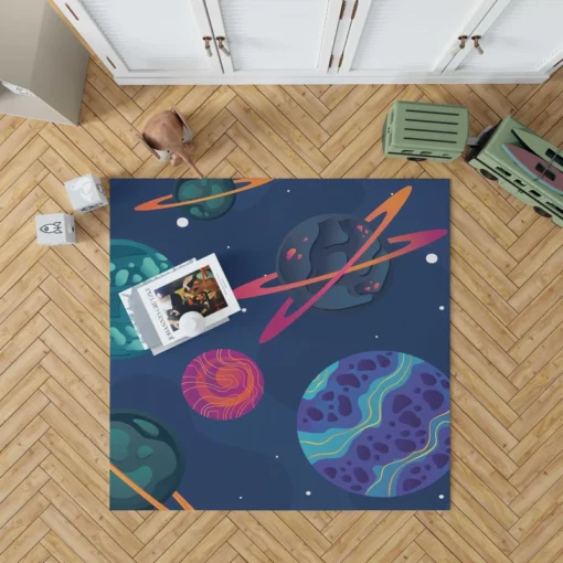 Asteroids Planets Pattern Rug