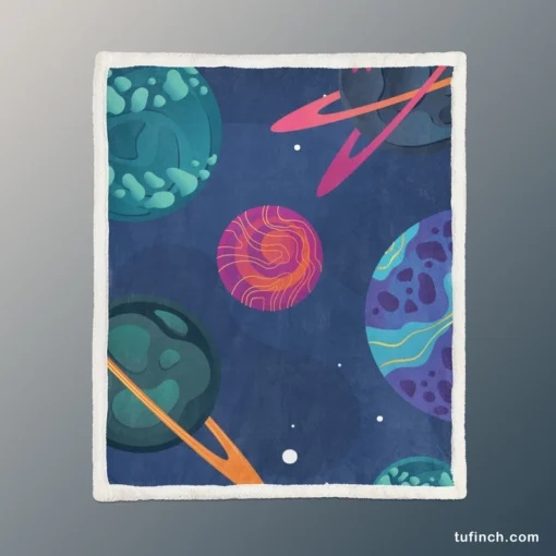 Asteroids Planets Pattern Sherpa Fleece Blanket 1