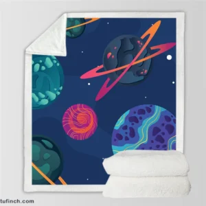 Asteroids Planets Pattern Sherpa Fleece Blanket