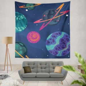 Asteroids Planets Pattern Wall Tapestry