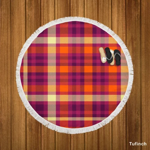 Attractive Colorful Check Pattern Plaid Round Beach Towel