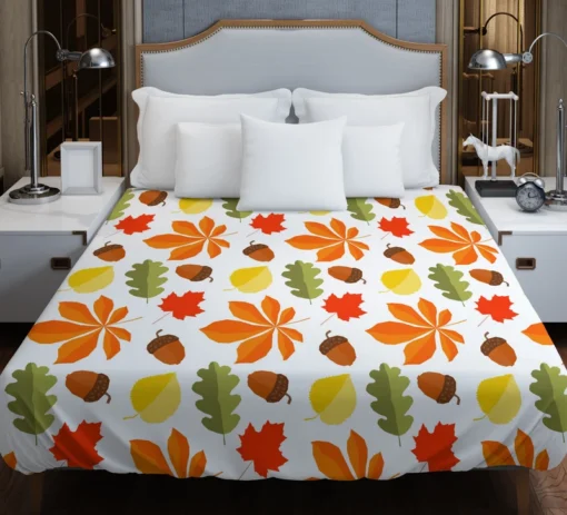 Autumn Leaves And Acorn Nut Duvet Cover