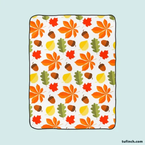 Autumn Leaves And Acorn Nut Fleece Blanket 1