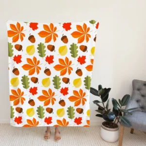 Autumn Leaves And Acorn Nut Fleece Blanket