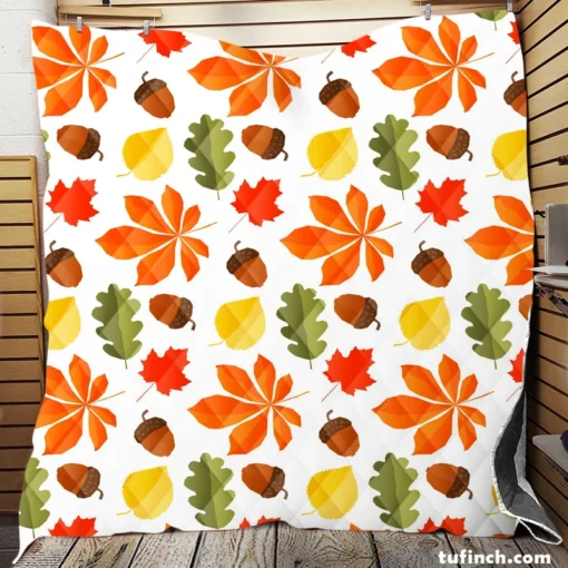 Autumn Leaves And Acorn Nut Quilt Blanket