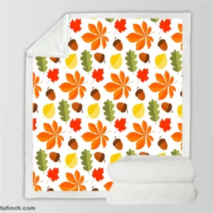 Autumn Leaves And Acorn Nut Sherpa Fleece Blanket