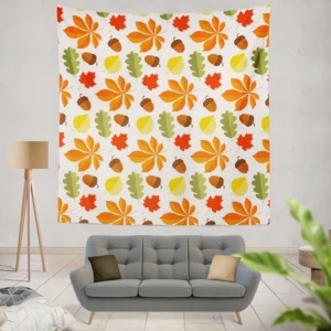 Autumn Leaves And Acorn Nut Wall Tapestry