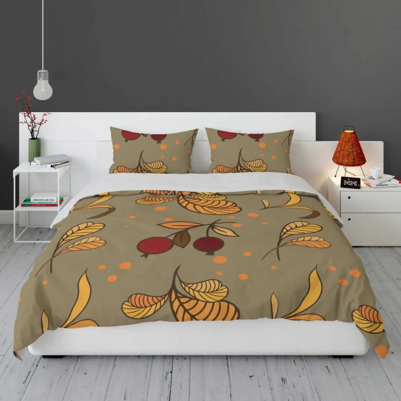 Autumn Leaves Berries Herb Vector Bedding Set 1