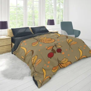 Autumn Leaves Berries Herb Vector Duvet Cover 1