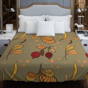 Autumn Leaves Berries Herb Vector Duvet Cover