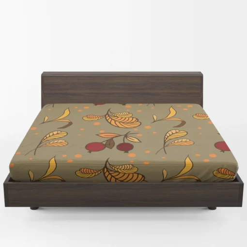 Autumn Leaves Berries Herb Vector Fitted Sheet 1