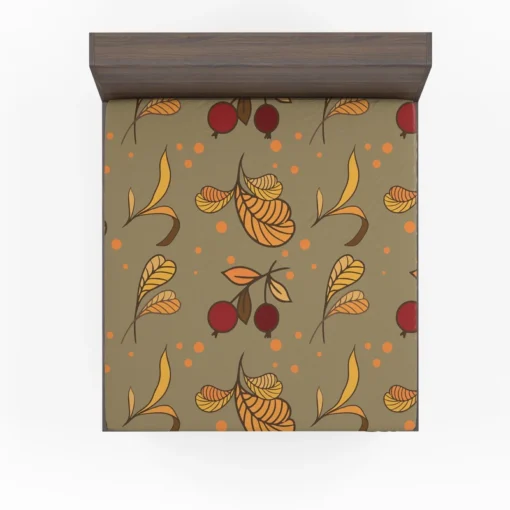 Autumn Leaves Berries Herb Vector Fitted Sheet