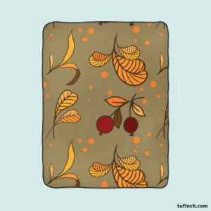 Autumn Leaves Berries Herb Vector Fleece Blanket 1