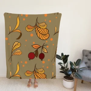 Autumn Leaves Berries Herb Vector Fleece Blanket