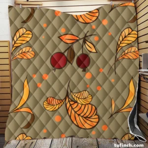 Autumn Leaves Berries Herb Vector Quilt Blanket