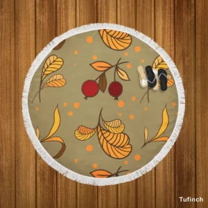 Autumn Leaves Berries Herb Vector Round Beach Towel