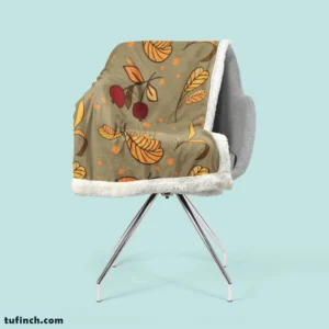 Autumn Leaves Berries Herb Vector Sherpa Fleece Blanket 2