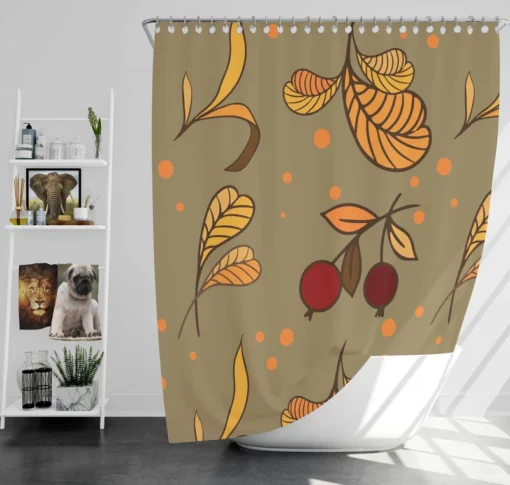 Autumn Leaves Berries Herb Vector Shower Curtain