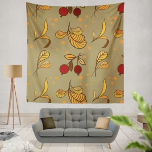 Autumn Leaves Berries Herb Vector Wall Tapestry