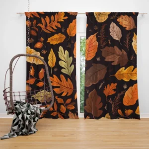 Autumn Leaves Hand Drawn Patterns Curtain