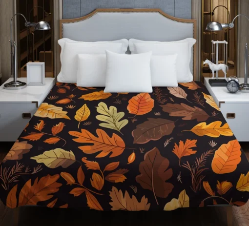 Autumn Leaves Hand Drawn Patterns Duvet Cover