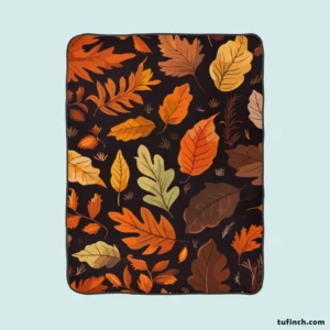 Autumn Leaves Hand Drawn Patterns Fleece Blanket 1