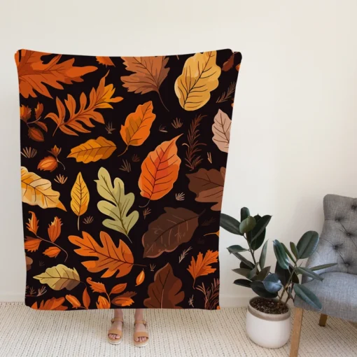 Autumn Leaves Hand Drawn Patterns Fleece Blanket