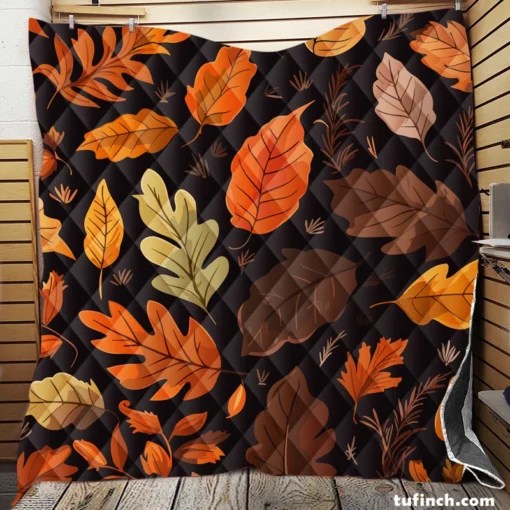 Autumn Leaves Hand Drawn Patterns Quilt Blanket