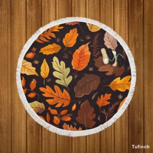 Autumn Leaves Hand Drawn Patterns Round Beach Towel