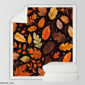 Autumn Leaves Hand Drawn Patterns Sherpa Fleece Blanket