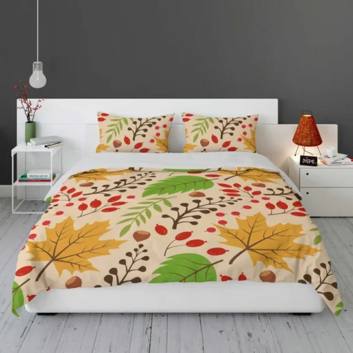 Autumn Leaves & Nuts Pattern Bedding Set 1