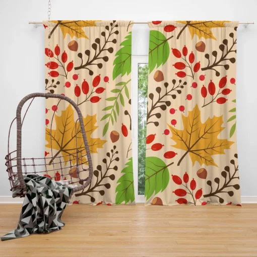 Autumn Leaves & Nuts Pattern Curtain