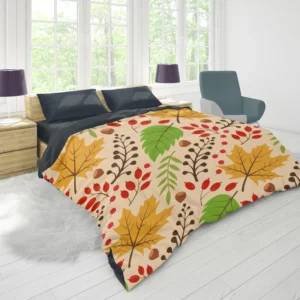 Autumn Leaves & Nuts Pattern Duvet Cover 1